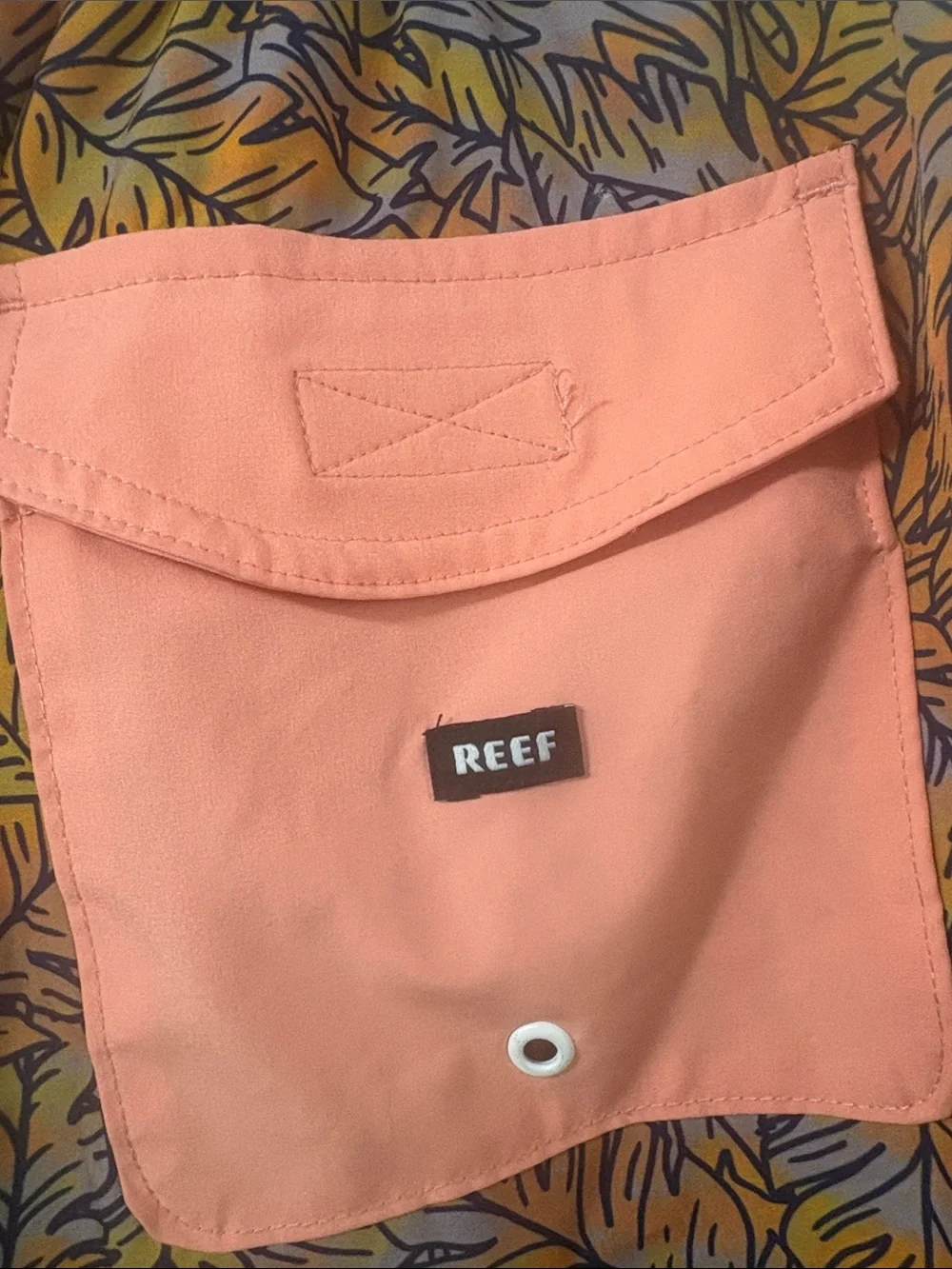 Reef Coral Waistband Orange & Yellow Leaf-Print Swim Trunks